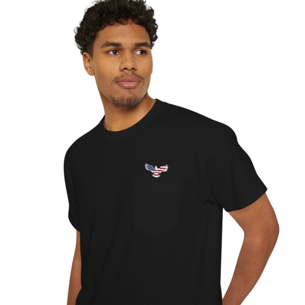 Bald Eagle with USA flag - Pocket T-Shirt - Image 5