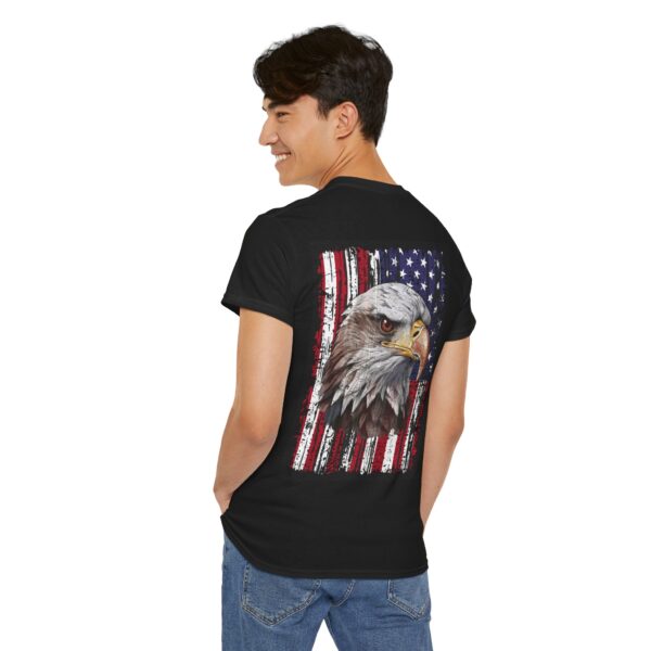 Grunge Bald Eagle with USA flag T-Shirt - Back Print - Image 22