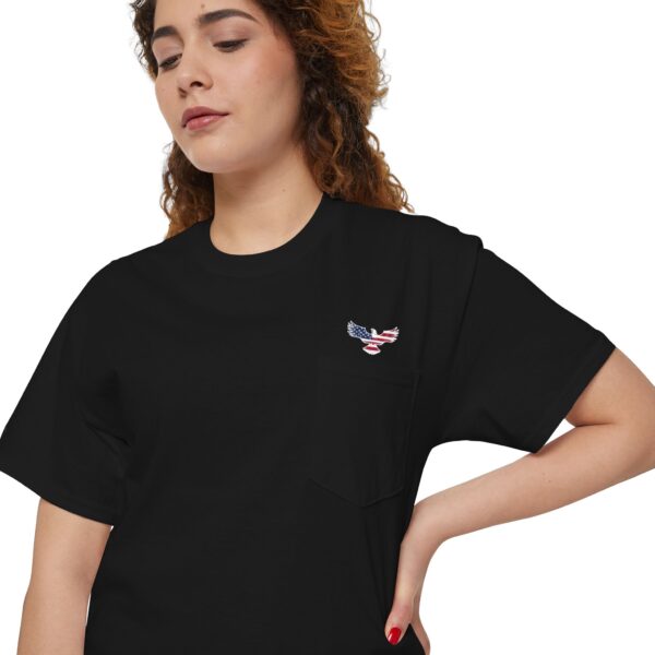 Bald Eagle with USA flag - Pocket T-Shirt - Image 8